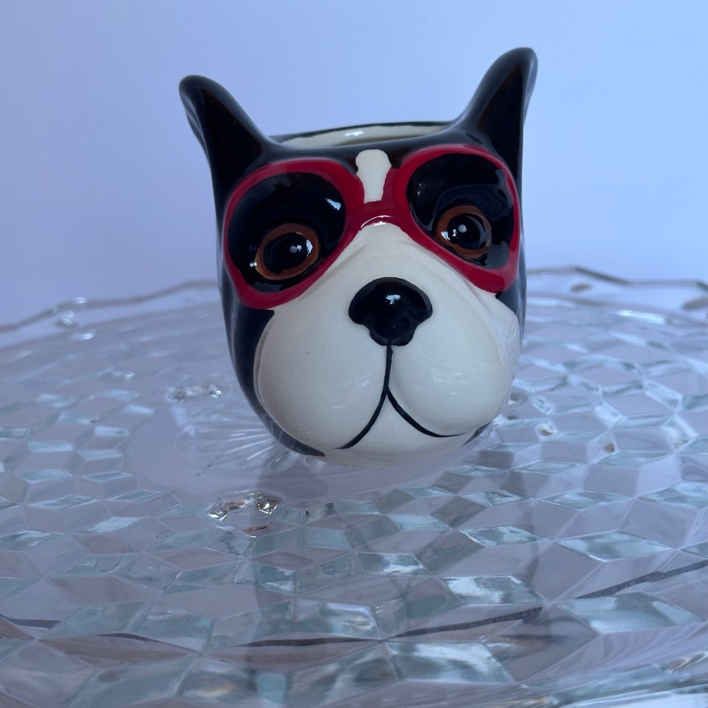 Boston Terrier Dog Head Vase Ceramic Planter Red Glasses Cute‎ Decor - Picture 3 of 8